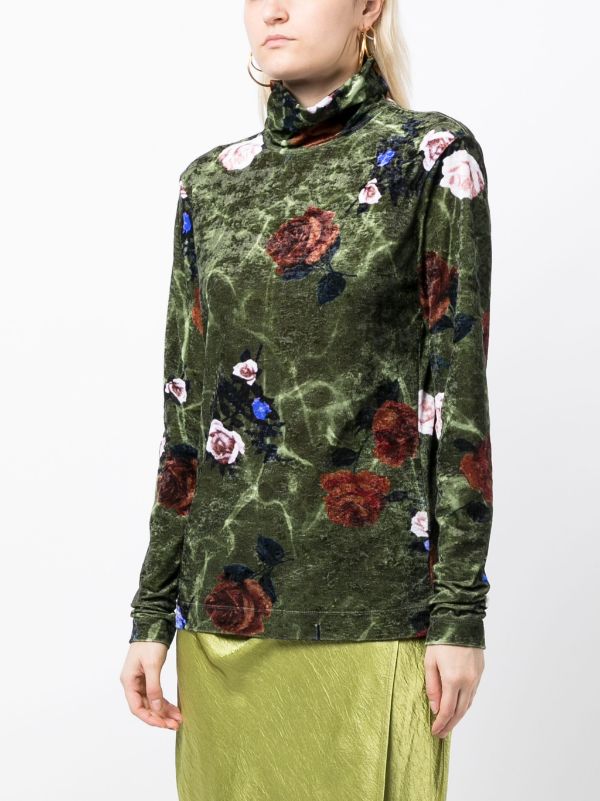 DRIES VAN NOTEN Women Polyester Stretch Velvet Rose Printed Jersey