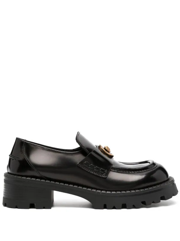 VERSACE Women Logo Leather Platform Loafers