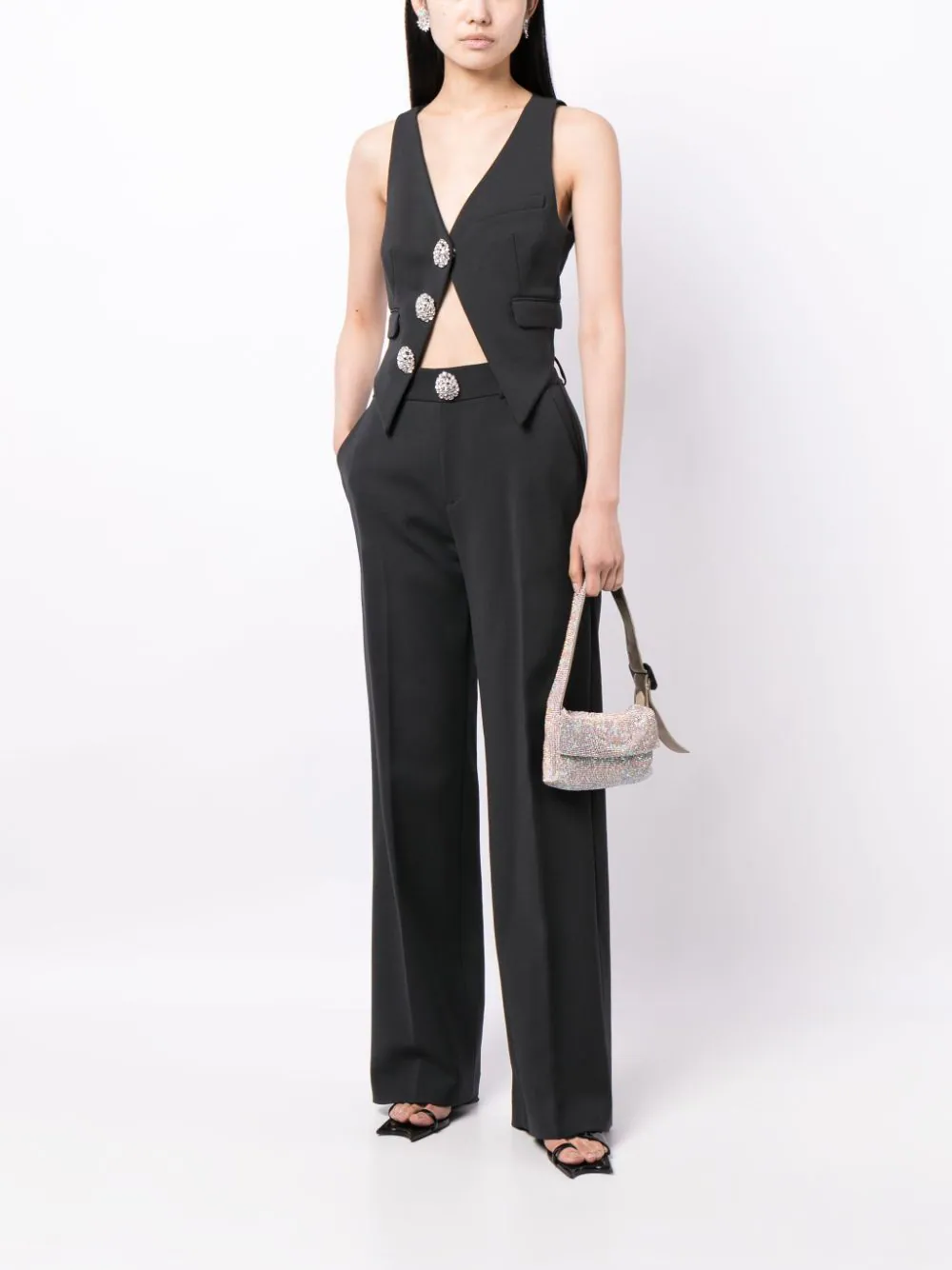 AREA Women Crystal Button Slit Trousers