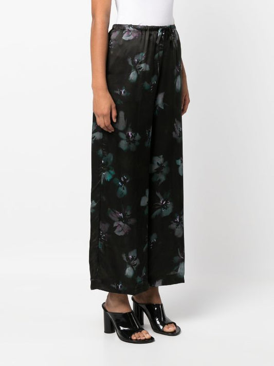 DRIES VAN NOTEN Women Fluid Silk Satin Printed With Painted Lilies Pants