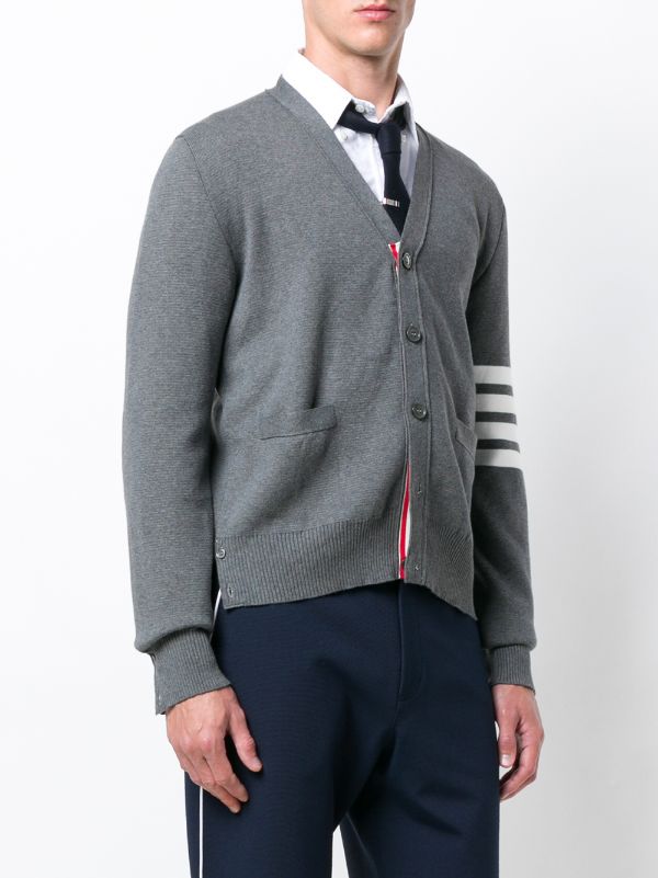 THOM BROWNE Men Milano Stitch V Neck Cotton Crepe Cardigan