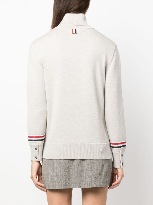 THOM BROWNE Women Jersey Stitch Turtleneck in Merino Wool W/ Stripe Detail