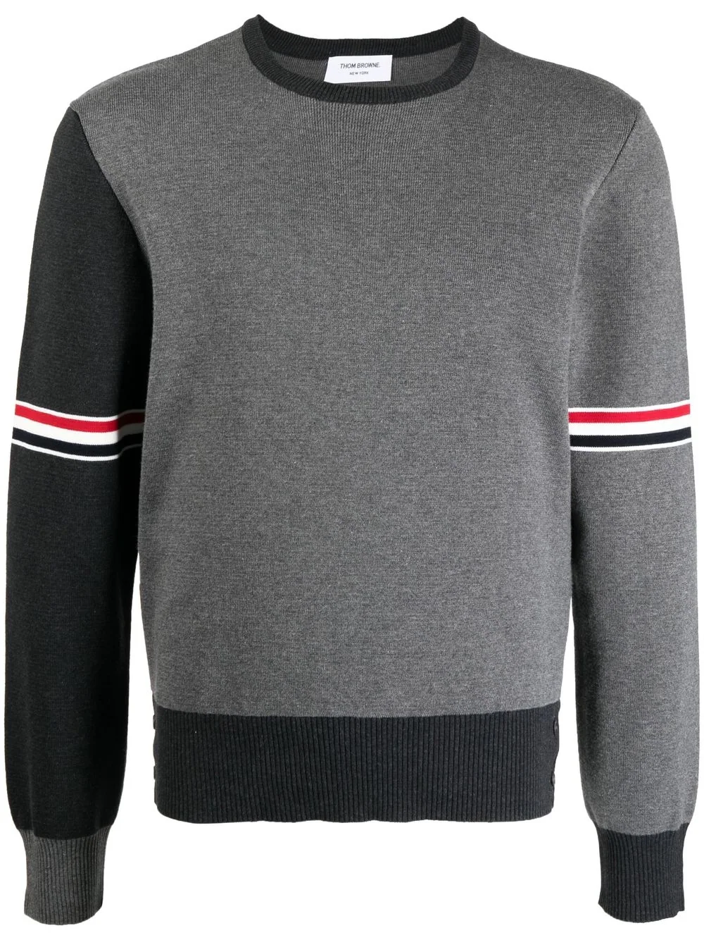 THOM BROWNE Men Fun Mix Striped Arm Crewneck Paneled Sweater