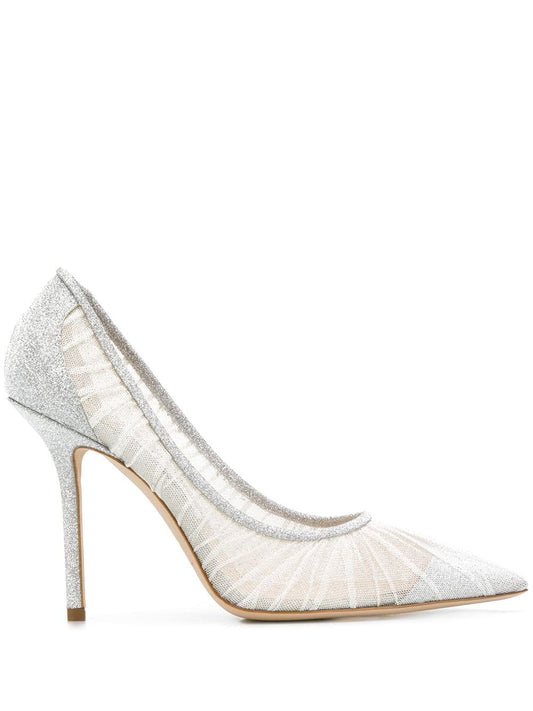 JIMMY CHOO Women Fine Glitter Fabric W/ Glitter Tulle Pumps