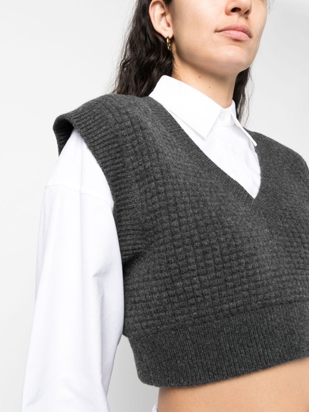 T BY ALEXANDER WANG Women Bilayer V-Neck Waffle Vest W/ Oxford Shirting