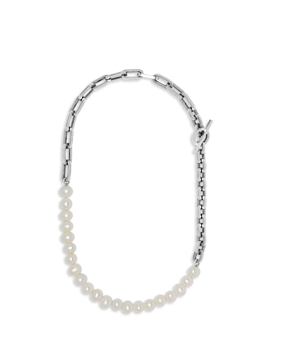 MAOR Trio Elm Bracelet/Necklace In Silver With White Pearl