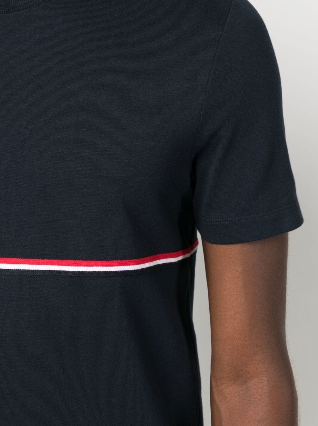 THOM BROWNE Men Short Sleeve Tee W/ RWB Stripe In Med Weight Jersey