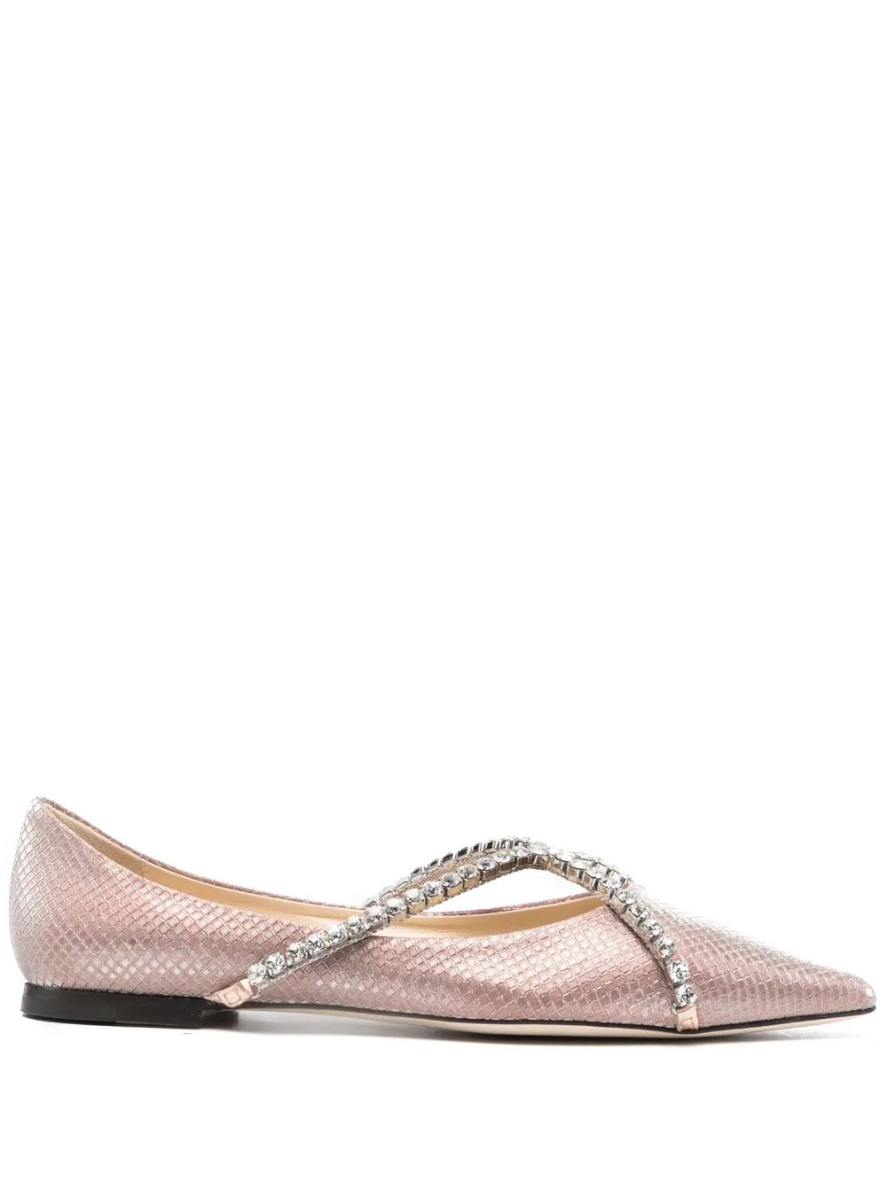 JIMMY CHOO Women Diamond Glitter Fabric W/ Crystal Chain Flat