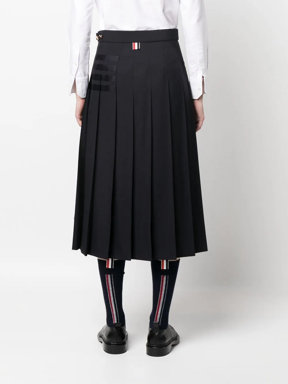 THOM BROWNE Women Below Knee Dropped Back Pleated Skirt In Engineered 4 Bar Plain Weave Suiting