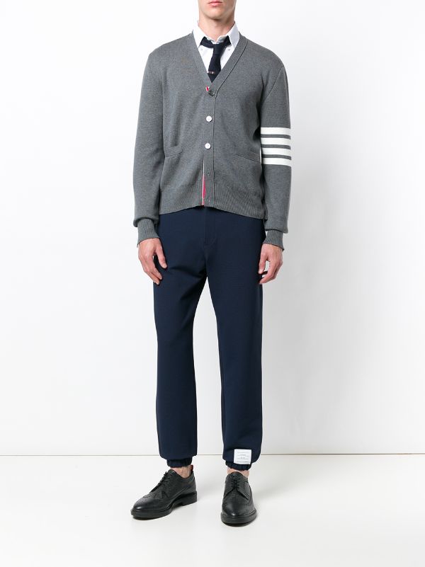 THOM BROWNE Men Milano Stitch V Neck Cotton Crepe Cardigan