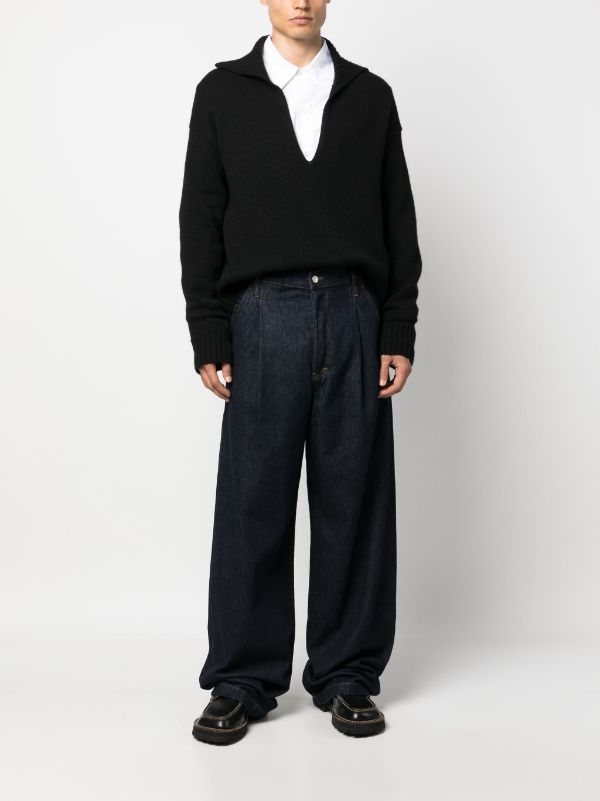 DRIES VAN NOTEN Men Pleated Raw Denim Jeans