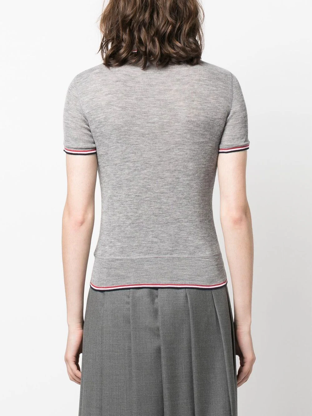 THOM BROWNE Women Short Sleeve Rib Cuff Polo In Wool Rib