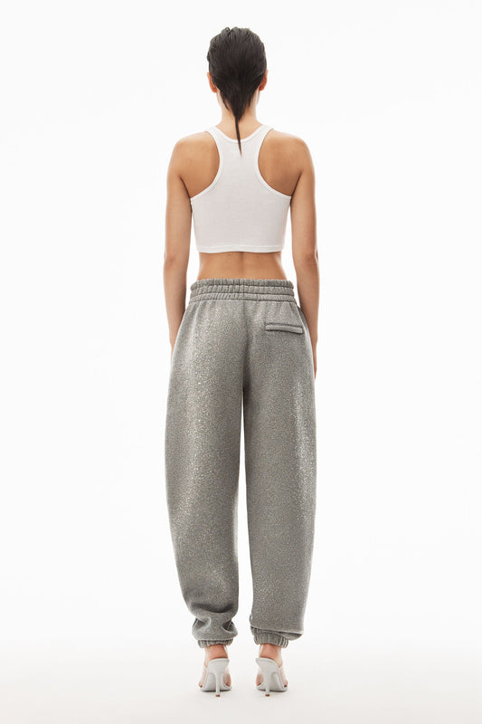 T BY ALEXANDER WANG Women Glitter Essential Terry Puff Logo Sweatpants