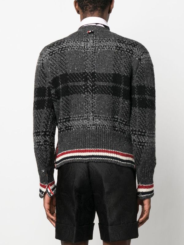 THOM BROWNE Men Tartan Striped Cardigan