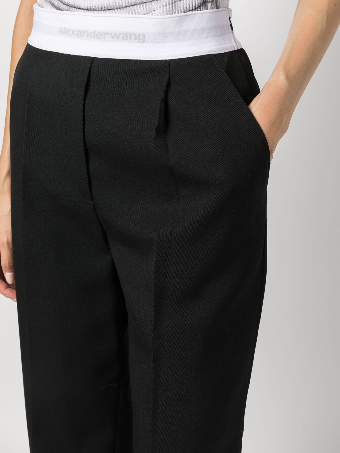 ALEXANDER WANG Women High Waisted Pleated Logo Elastic Trouser