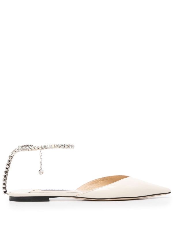 JIMMY CHOO Women Patent Leather w/Crystal Chain Flat