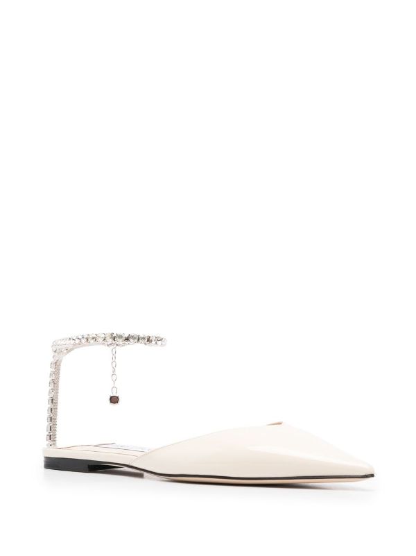 JIMMY CHOO Women Patent Leather w/Crystal Chain Flat