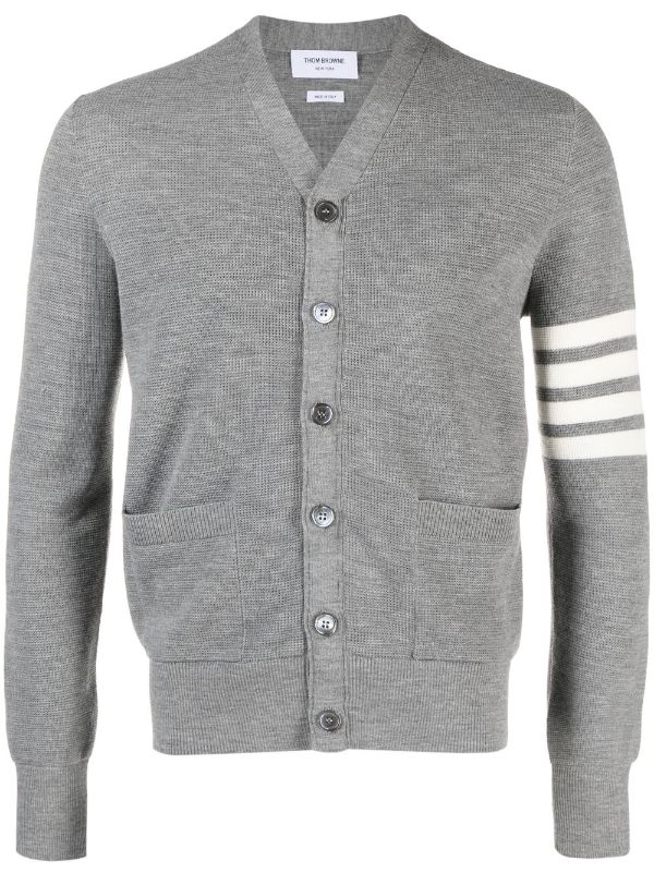 THOM BROWNE Men Waffle Stitch Cardigan In Fine Merino Wool