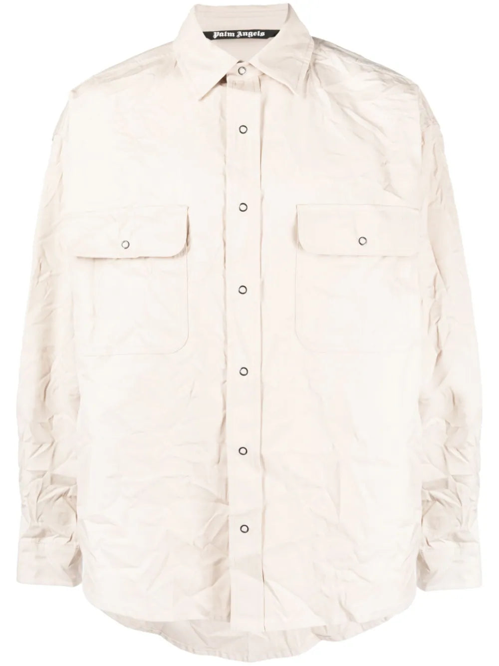 PALM ANGELS Men Crinkled Cotton Logo Overshirt