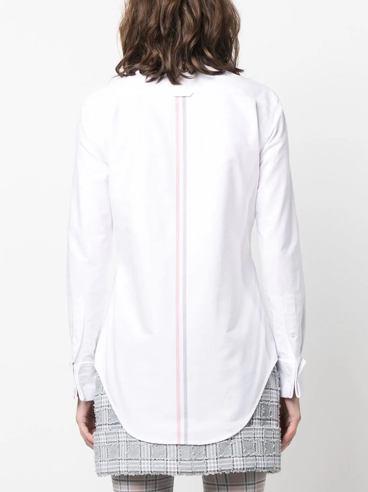 THOM BROWNE Women Point Collar French Cuff Shirt In Solid Oxford W/ Engineered Center RWB Stripe