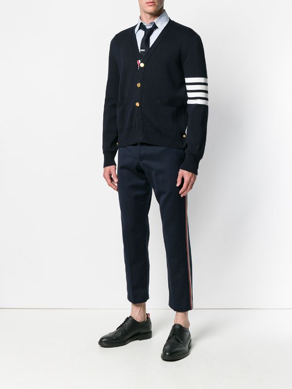 THOM BROWNE Men Milano Stitch V Neck Cotton Crepe Cardigan