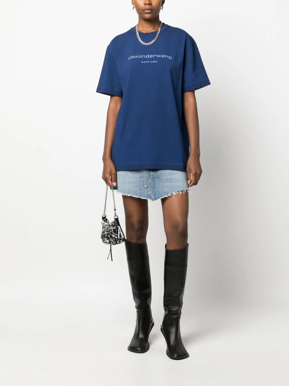 ALEXANDER WANG Women Bi-Color Short Sleeve Tee With Glitter  Puff Logo