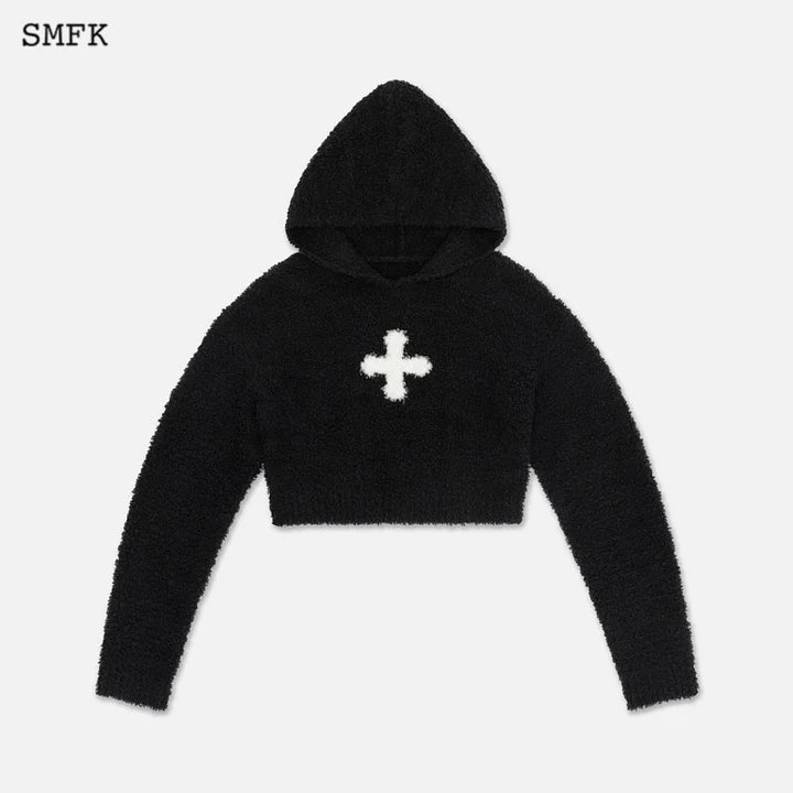 SMFK Women Compass Wool Knit Short Hoodie