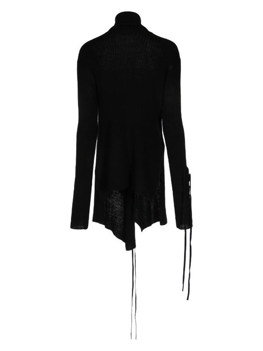 Y'S WOMEN Back Sleeve Lace Up Turtleneck