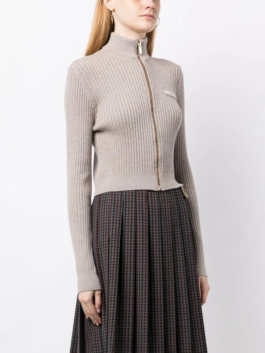 MIU MIU Women Wool Rib Zip-Up Sweater