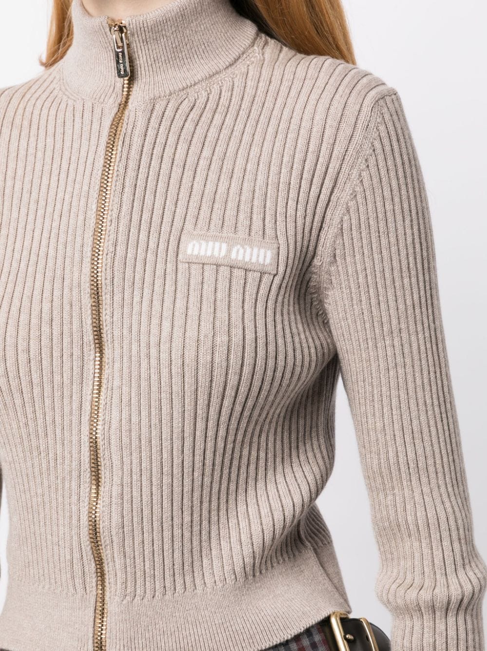 MIU MIU Women Wool Rib Zip-Up Sweater