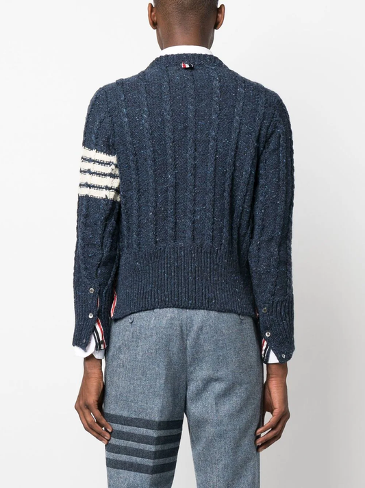 THOM BROWNE MEN Twist Cable Classic Crewneck Donegal Pullover Sweater