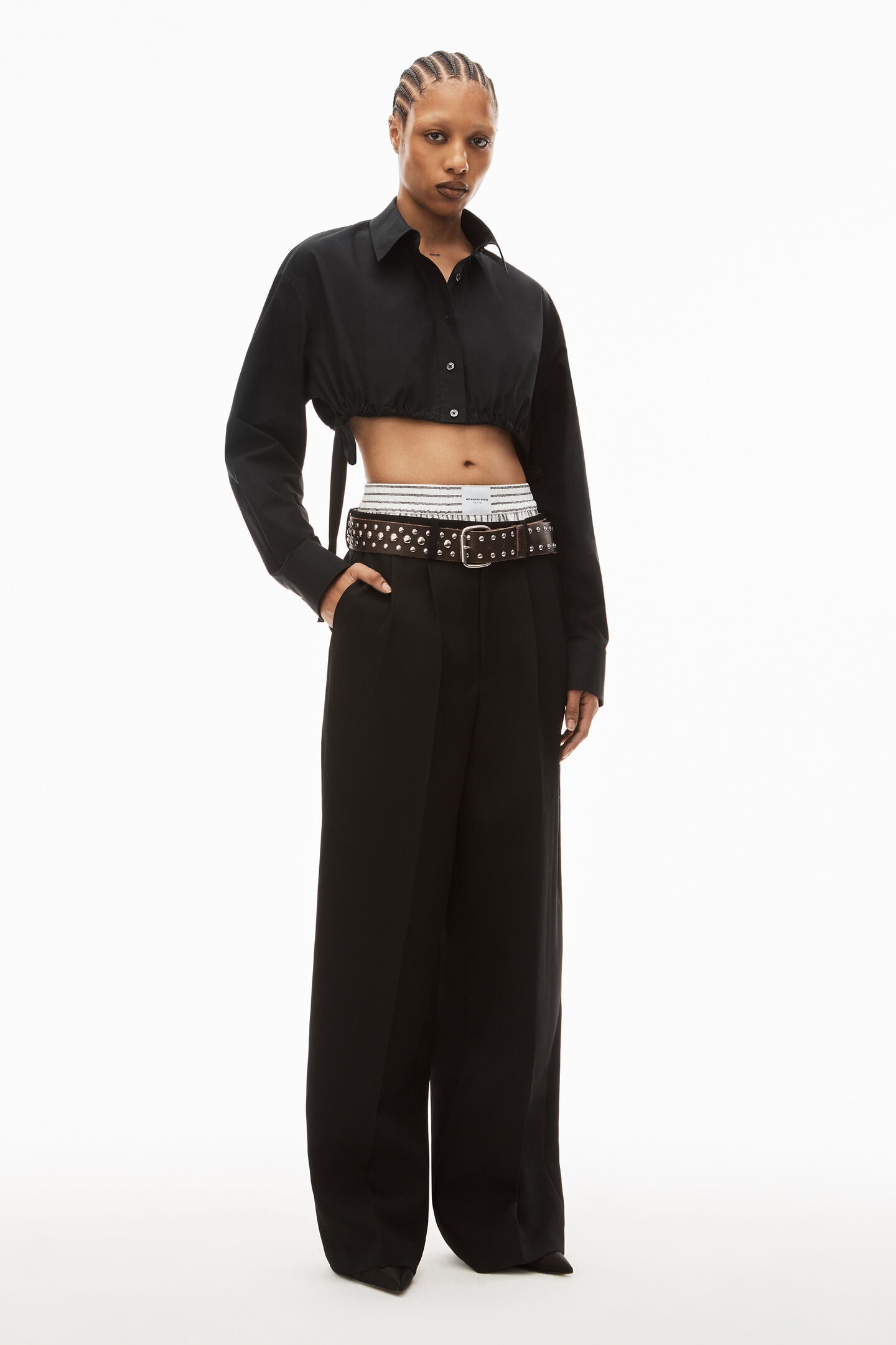 T BY ALEXANDER WANG Women Side Drawstrings At Hem Cropped Shirt