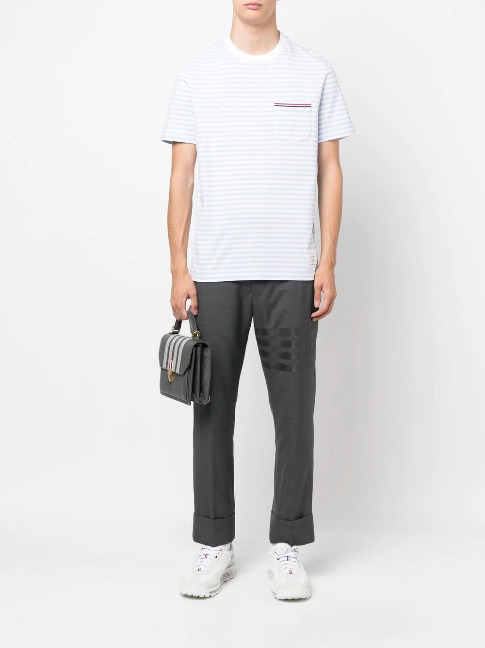 THOM BROWNE Men Narrow Striped Front Pocket T-Shirt