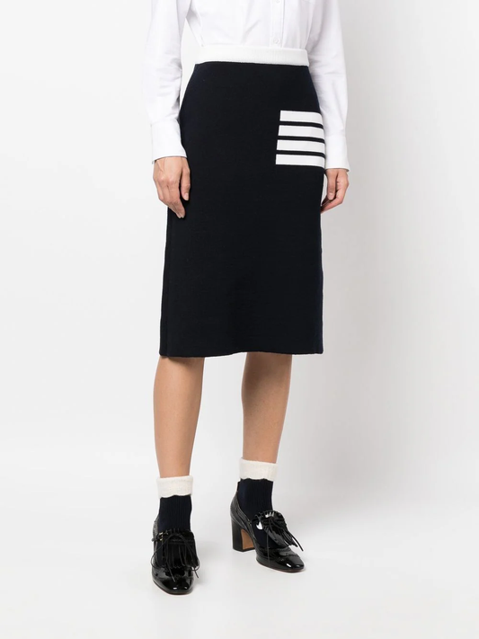 THOM BROWNE Women 4 Bar Wool Knitted High-Waist Midi Skirt