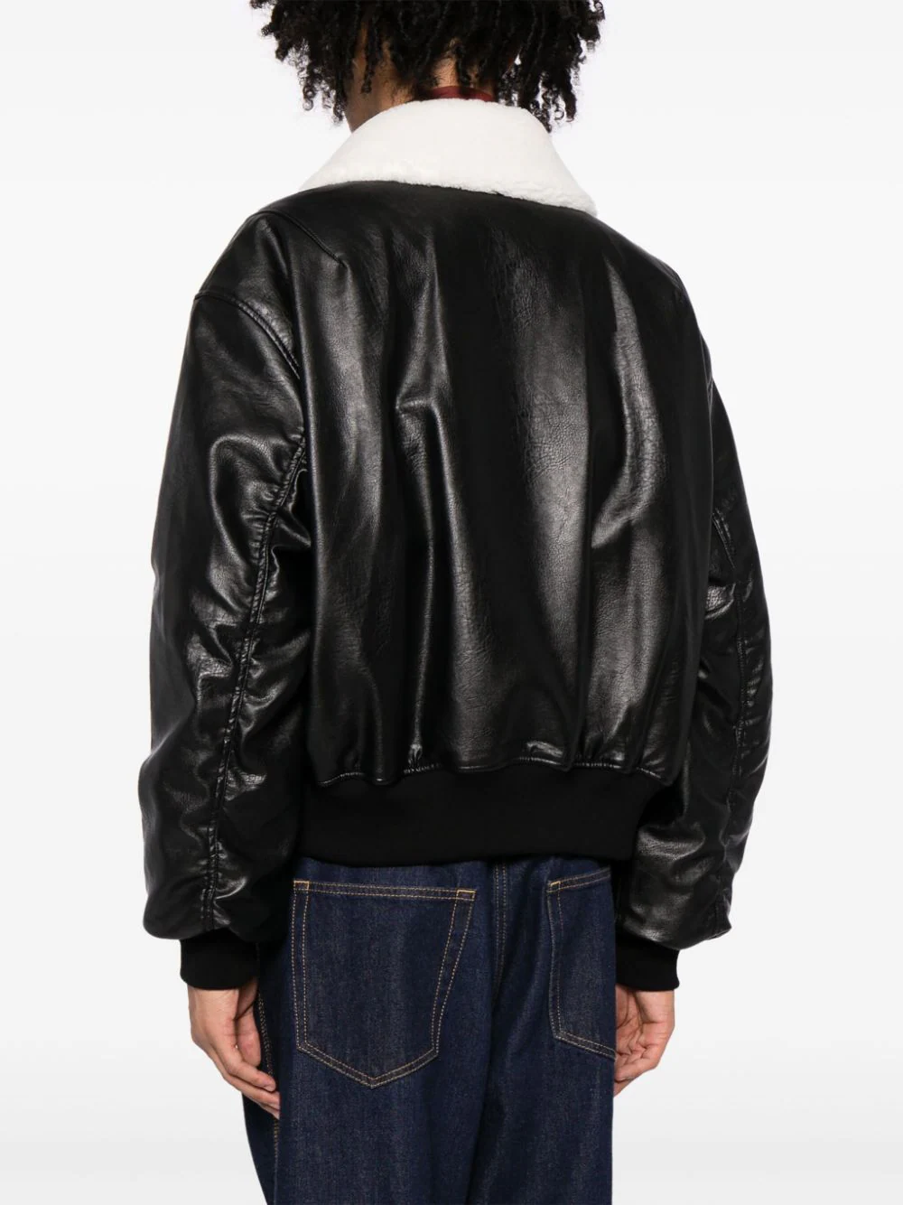 SYSTEM Men Fur Trimmed Leather Bomber