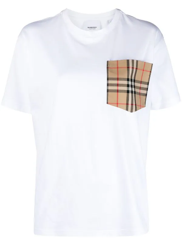 BURBERRY Women Check Print Pocket T-Shirt