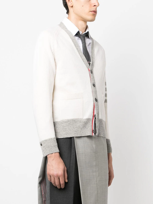 THOM BROWNE Men Jersey Stitch Raglan Sleeve Relaxed V Neck Cardigan