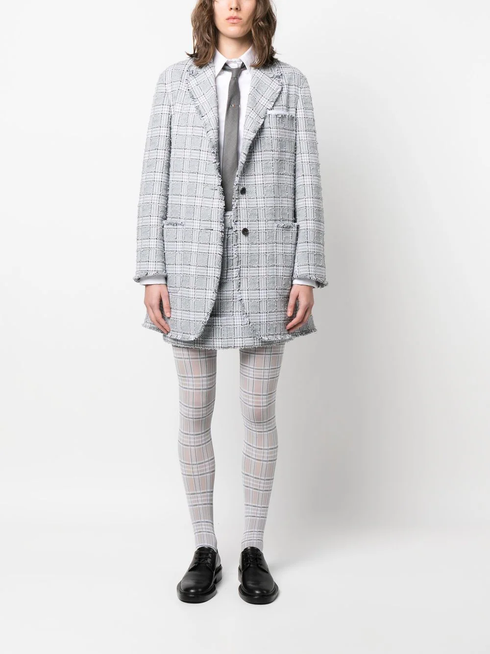 THOM BROWNE Women Point Collar French Cuff Shirt In Solid Oxford W/ Engineered Center RWB Stripe