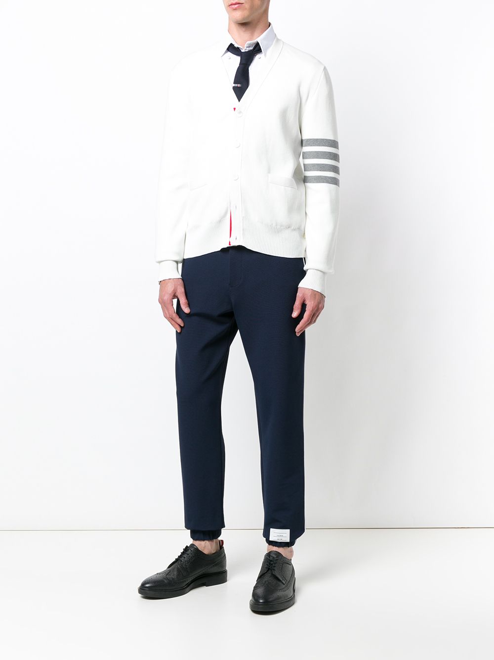 THOM BROWNE Men Milano Stitch 4 Bar Cotton V-Neck Cardigan