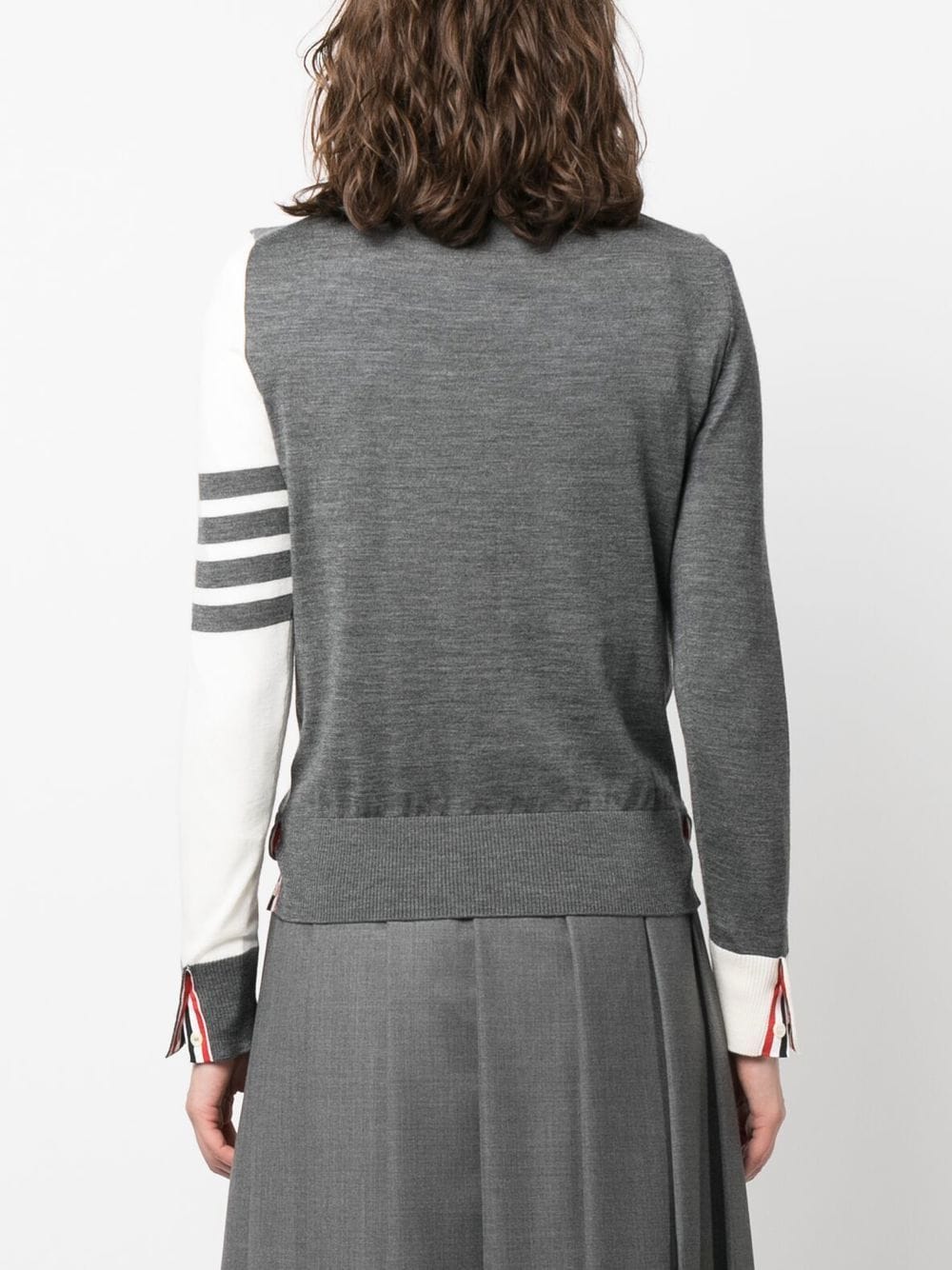 THOM BROWNE Women Fun Mix Relaxed Fit Crew Neck Pullover In Fine Merino Wool W/ 4 Bar Stripe