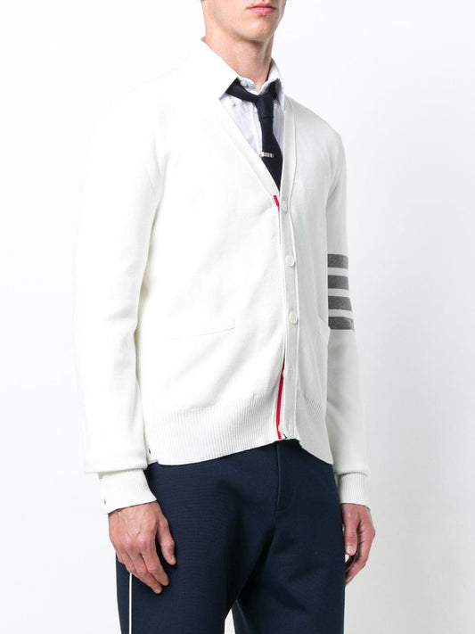 THOM BROWNE Men Milano Stitch 4 Bar Cotton V-Neck Cardigan