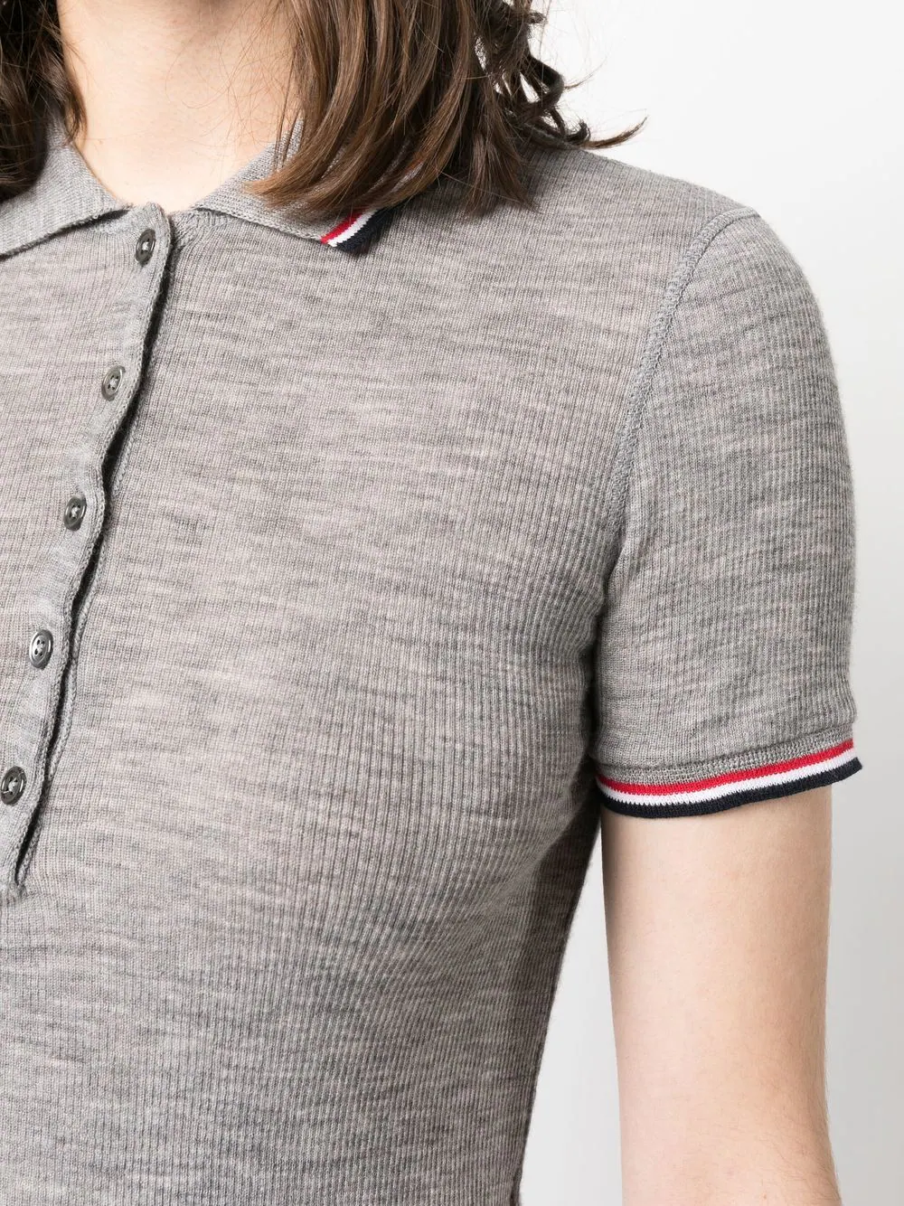 THOM BROWNE Women Short Sleeve Rib Cuff Polo In Wool Rib