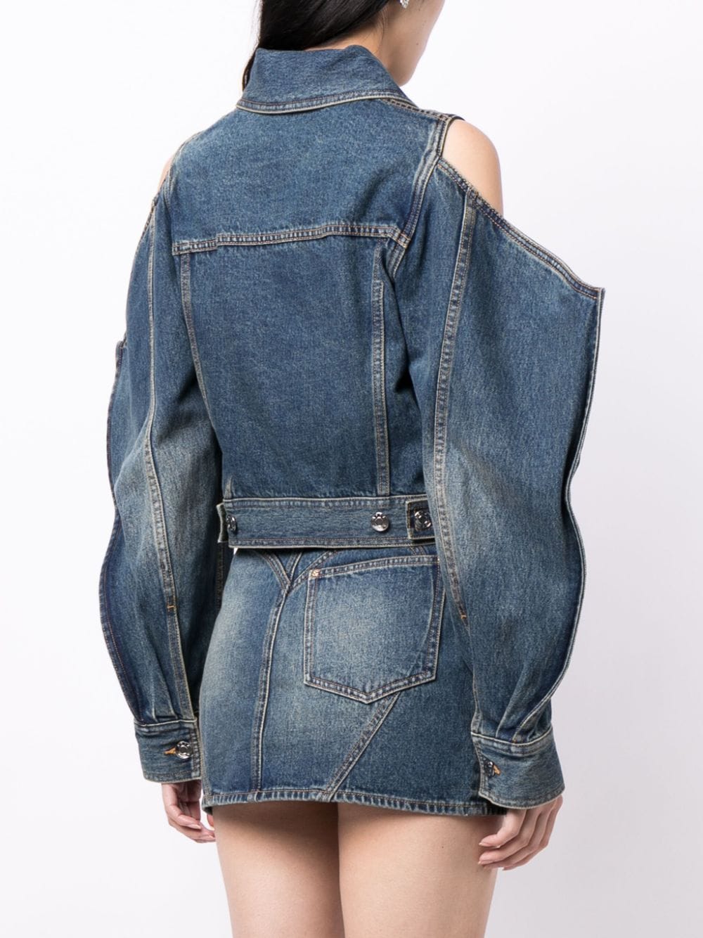 AREA Women Crystal Embellished Cutout Denim Jacket