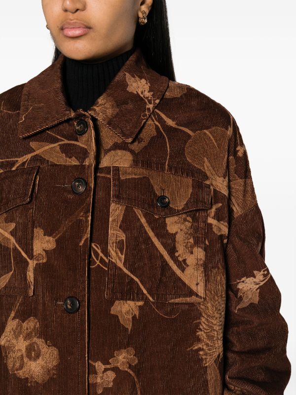 DRIES VAN NOTEN Women Thin Ribbed Cotton Corduroy Printed With Real Flowers Imprints Coat