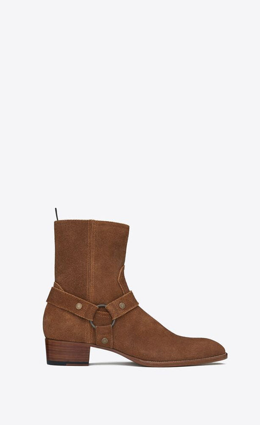 SAINT LAURENT Men Wyatt Harness Suede Boots