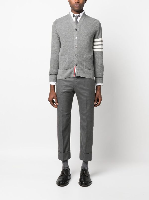 THOM BROWNE Men Waffle Stitch Cardigan In Fine Merino Wool