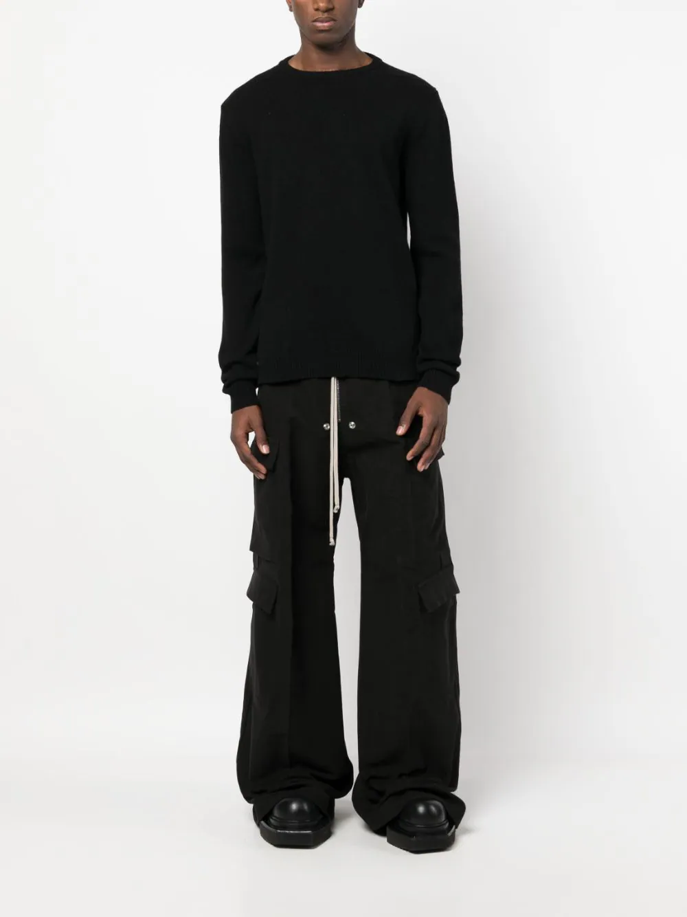 RICK OWENS Men Recycled Cashmere Biker Round Neck Sweater