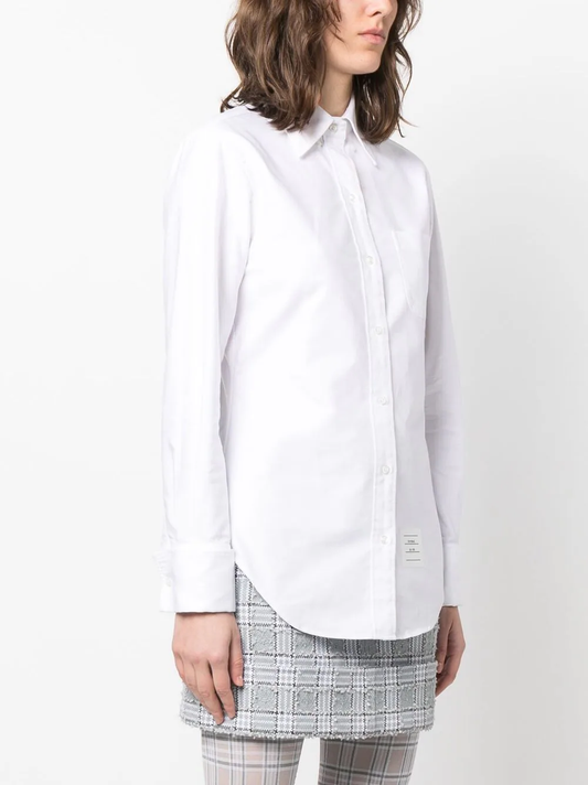 THOM BROWNE Women Point Collar French Cuff Shirt In Solid Oxford W/ Engineered Center RWB Stripe