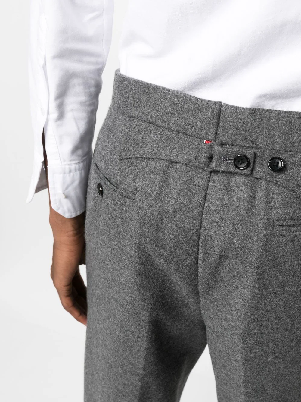 THOM BROWNE Men Low Rise Backstrap Trouser in Wool Flannel