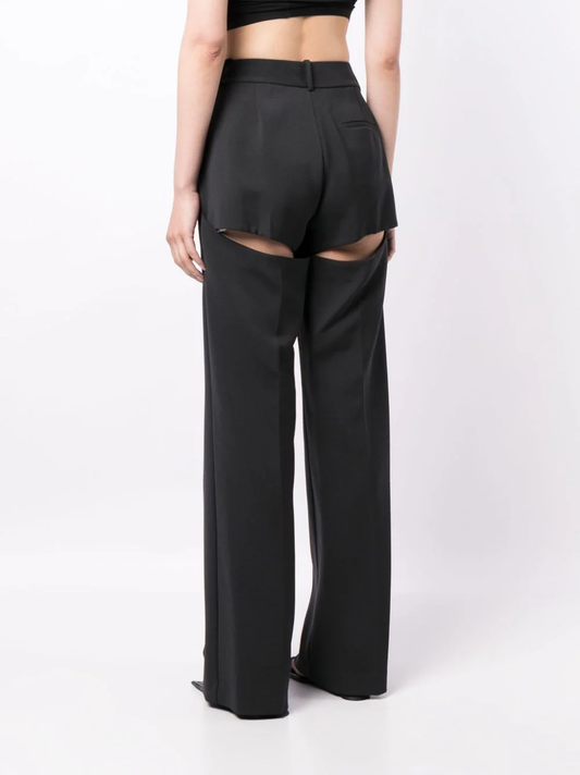 AREA Women Crystal Button Slit Trousers